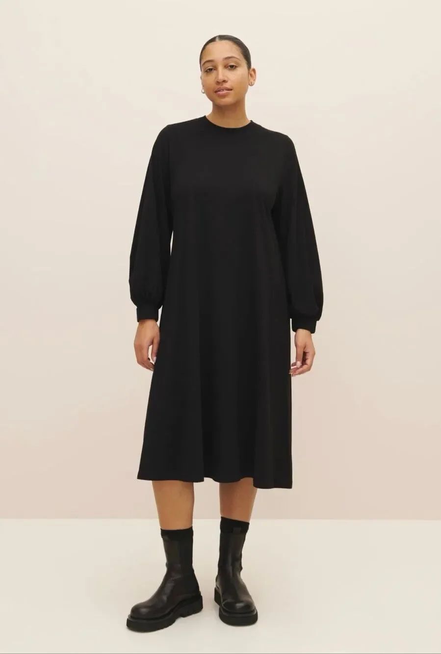 Kowtow Organic Cotton Black Long Sleeve A Line Midi Dress Medium Ethical